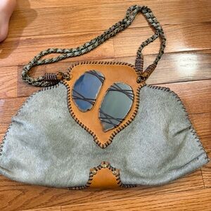 Original Sharif leather shoulder bag with blue and green Agates